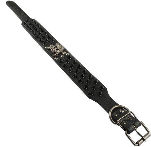 2" Wide Spiked Dog Collars, Leather Dog Collars for Large Medium Dogs, Pit Bull Mastiff Rottweiler,Pitbull,Labrador, Boxer (L:19-22", Black-1) in Kuwait