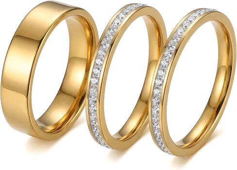 3-Pack 14k Gold Stacking Rings ，Stainless Steel CZ Dainty Rings for Women non Tarnish Chunky Tarnish free Gold Filled Statement Diamond Knuckle Set Jewelry Size 6-10 in Saudi Arabia