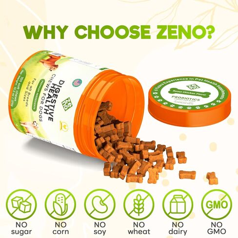 ZENO Probiotics for Dogs Chews 150Pcs - Digestive, Gut Health & Diarrhea Support - Chews for Dogs - US Formula with Probiotics, Enzymes & Natural Ingredients - Roast Chicken in Saudi Arabia