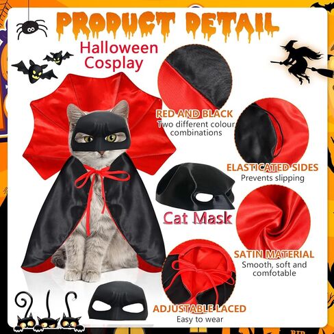 Cat Costumes, Cat Mask Cape Vampire Cats Costume Dog Halloween Vampire Costume Funny Pet Devil Cape Cloak Costumes for Cats Dogs in Kuwait