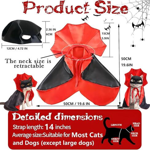 Cat Costumes, Cat Mask Cape Vampire Cats Costume Dog Halloween Vampire Costume Funny Pet Devil Cape Cloak Costumes for Cats Dogs in Kuwait