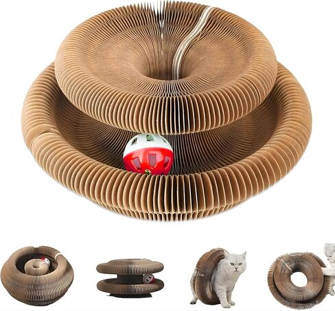 Kitty Cat Scratcher with Bell Ball & Catnip - Magic Organ Cat Scratch Board - Shape Shifting Accordion Cardboard Scratch Board Toy for Indoor Cats (Cat Scratcher Board) in Kuwait