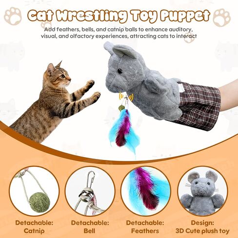 Homrich Cat Wrestling Glove Toys, Interactive Hand Puppet with Catnip & Feathers, Thick Soft Padding for Safe Play - Durable Fun & Enrichment for Cats & Kittens in Saudi Arabia