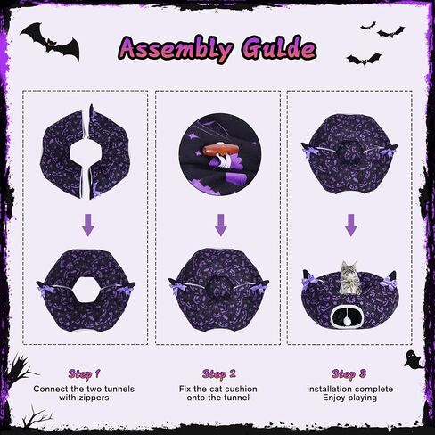 Tidjani Cat Tunnel Bed, Cat Tunnels for Indoor Cats, Foldable Cat Donut Bed with Washable Mat and Dangling Balls, Purple Bowknot, Ghost Spider Pattern Decor Pet Toys for Small Animals in Saudi Arabia