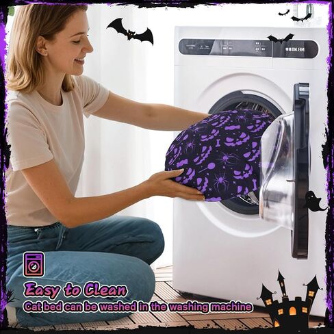 Tidjani Cat Tunnel Bed, Cat Tunnels for Indoor Cats, Foldable Cat Donut Bed with Washable Mat and Dangling Balls, Purple Bowknot, Ghost Spider Pattern Decor Pet Toys for Small Animals in Saudi Arabia