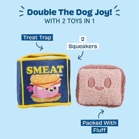 Barkbox Canned Smeat Dog Toy | 2-in-1 Plush Set with 2 Squeakers & Crinkle | Multi-Part Squeak Toy for Extra Small to Small Dogs in Kuwait