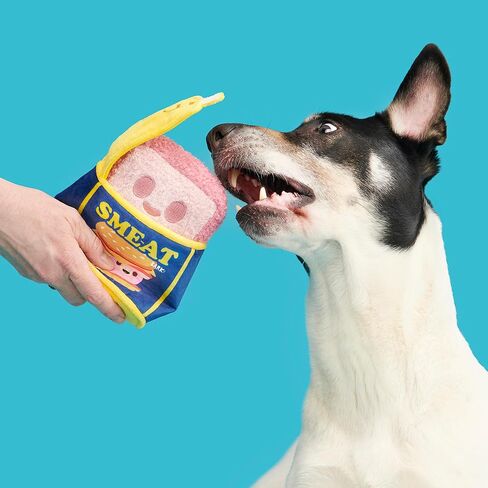 Barkbox Canned Smeat Dog Toy | 2-in-1 Plush Set with 2 Squeakers & Crinkle | Multi-Part Squeak Toy for Extra Small to Small Dogs in Kuwait
