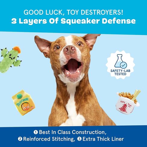 Barkbox Canned Smeat Dog Toy | 2-in-1 Plush Set with 2 Squeakers & Crinkle | Multi-Part Squeak Toy for Extra Small to Small Dogs in Kuwait