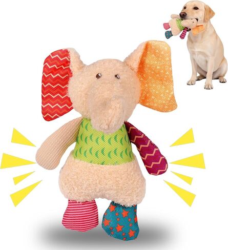 Dog Plush Squeaky Toys for Chewers, Plush Elephant Chew Toy with Corduroy Body & Oxford Fabric, Interactive Durable Chew Toys for Small Medium Large Dogs in Kuwait