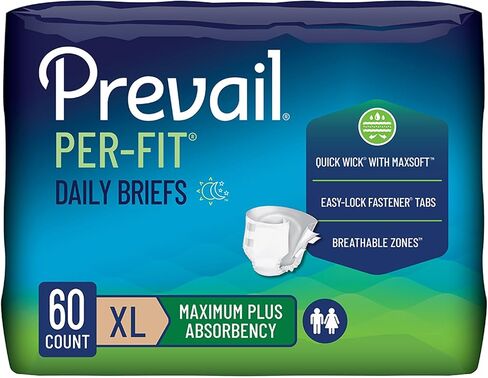 Prevail Per-Fit Incontinence Unisex Briefs with Tabs, Disposable Adult Diaper, Maximum Plus Absorbency, X-Large, 15 Count Bag in Kuwait
