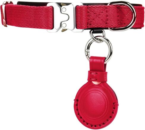 Dog Collar with Leather Airtag Holder, Durable & Comfortable, Anti-Loss Locator Collar for Small/Medium Dogs - Ideal for Daily Walks and Outdoor Adventures- Red (L) in Kuwait