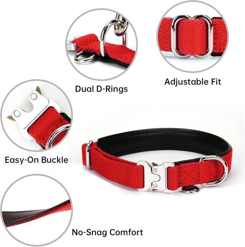 Dog Collar with Leather Airtag Holder, Durable & Comfortable, Anti-Loss Locator Collar for Small/Medium Dogs - Ideal for Daily Walks and Outdoor Adventures- Red (L) in Kuwait