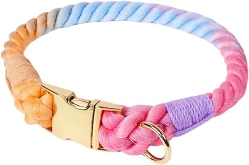 Quick Release Braided Cotton Dog Collar-Handmade Soft Rope Collar with Easy Snap Buckle for Small Medium Large Dogs(Macaron,S) in Saudi Arabia