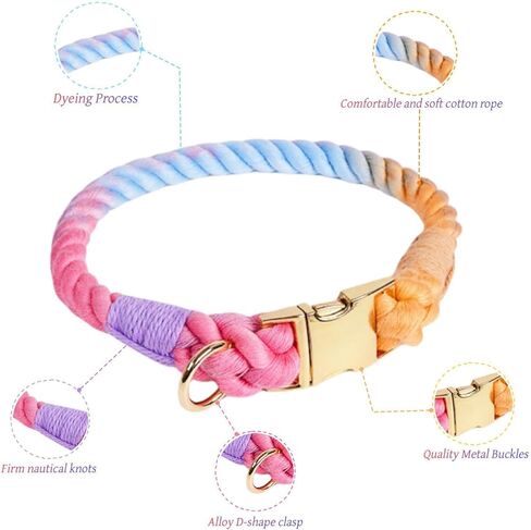 Quick Release Braided Cotton Dog Collar-Handmade Soft Rope Collar with Easy Snap Buckle for Small Medium Large Dogs(Macaron,S) in Saudi Arabia