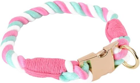 Quick Release Braided Cotton Dog Collar-Handmade Soft Rope Collar with Easy Snap Buckle for Small Medium Large Dogs(Macaron,S) in Saudi Arabia