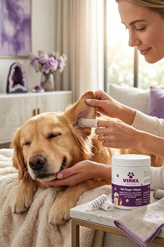 Dog Ear Cleaning Wipes - Gentle Soothing Ear Wipes for Dogs & Cats- Pet Safe Cleaner to Gently Remove Wax & Dirt -Finger Wipes - 60 Pcs in Kuwait