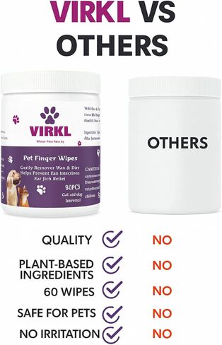 Dog Ear Cleaning Wipes - Gentle Soothing Ear Wipes for Dogs & Cats- Pet Safe Cleaner to Gently Remove Wax & Dirt -Finger Wipes - 60 Pcs in Kuwait