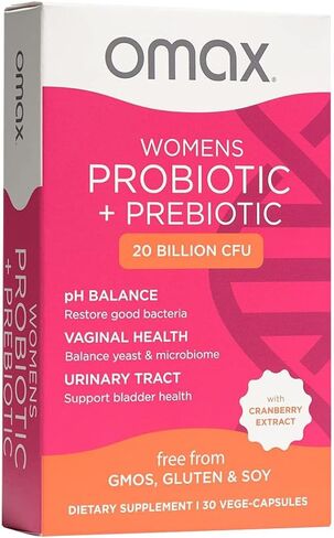 Omax Health Prebiotics and Probiotics Complex for Women, pH Balance, Vag Health, Urinary Tract, Yeast & BV Prevention, Lactobacillus & Bifidobacterium | Vegan, Organic, Gluten Free in Saudi Arabia