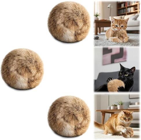 3 PCS Fake Rabbit Fur Ball Cat Balls, Fake Rabbit Fur Balls for Indoor Cats, Cat Kick Balls for Bunny Kicks and Interactive Play, Multi-Cat Household Rotation for Cats with Spiritual Motivation in Kuwait