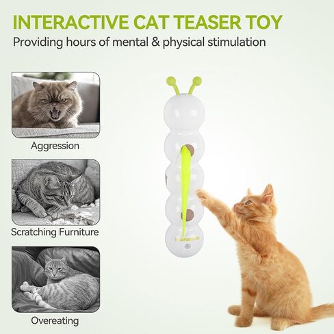 ALL FOR PAWS Interactive Cat Toy, Automatic Fluffy Tail Cat Toy for Indoor Cats, Motion Activated Electric Cat Toy, Self Play Cat Teaser Wand for Kittens Bored Cats, Suction Cup, USB Rechargeable in Kuwait
