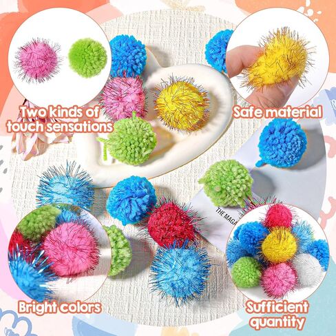 14 PCS Pom Pom Balls for Cats, 7 PCS Cute Sparkle Cat Balls 7 Pieces Soft Cats Toys Yarn Puffs Ball Small Plush Cat Toy Ball for Kitten Pet Chase Play Interactive, Multicolor in Kuwait