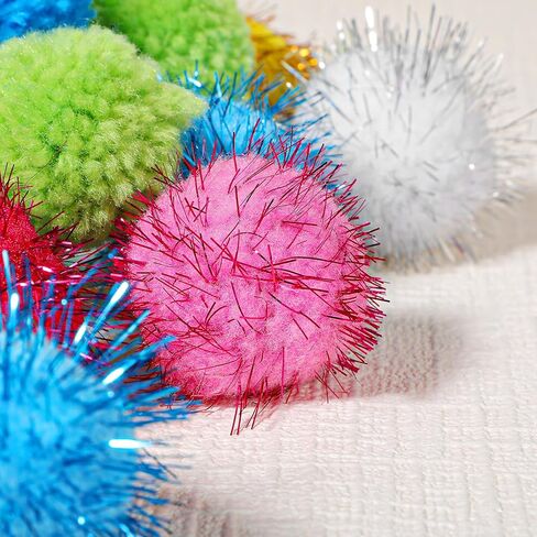 14 PCS Pom Pom Balls for Cats, 7 PCS Cute Sparkle Cat Balls 7 Pieces Soft Cats Toys Yarn Puffs Ball Small Plush Cat Toy Ball for Kitten Pet Chase Play Interactive, Multicolor in Kuwait