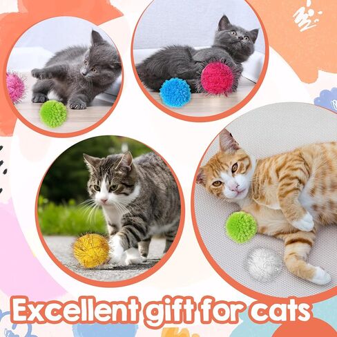 14 PCS Pom Pom Balls for Cats, 7 PCS Cute Sparkle Cat Balls 7 Pieces Soft Cats Toys Yarn Puffs Ball Small Plush Cat Toy Ball for Kitten Pet Chase Play Interactive, Multicolor in Kuwait
