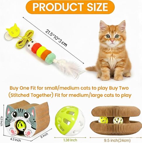 Magnetic Magic Organ Cat Scratcher Toy with 2 Balls, Multi-Shape Interactive Cardboard Cat Toy with Telescopic Elastic Teasing Stick, Enrichment Toy for Indoor Cats & Kittens (1 Pack) in Kuwait