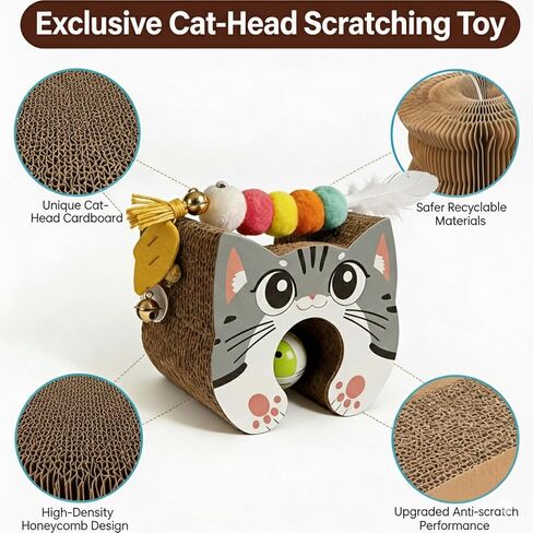Magnetic Magic Organ Cat Scratcher Toy with 2 Balls, Multi-Shape Interactive Cardboard Cat Toy with Telescopic Elastic Teasing Stick, Enrichment Toy for Indoor Cats & Kittens (1 Pack) in Kuwait
