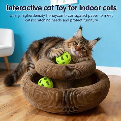 Magnetic Magic Organ Cat Scratcher Toy with 2 Balls, Multi-Shape Interactive Cardboard Cat Toy with Telescopic Elastic Teasing Stick, Enrichment Toy for Indoor Cats & Kittens (1 Pack) in Kuwait