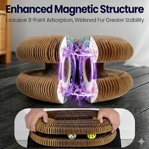 Magnetic Magic Organ Cat Scratcher Toy with 2 Balls, Multi-Shape Interactive Cardboard Cat Toy with Telescopic Elastic Teasing Stick, Enrichment Toy for Indoor Cats & Kittens (1 Pack) in Kuwait