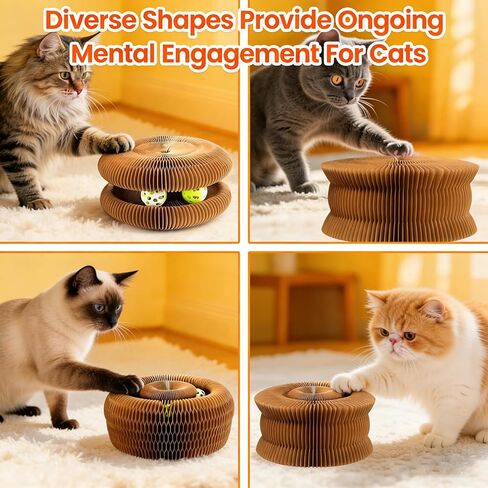 Magnetic Magic Organ Cat Scratcher Toy with 2 Balls, Multi-Shape Interactive Cardboard Cat Toy with Telescopic Elastic Teasing Stick, Enrichment Toy for Indoor Cats & Kittens (1 Pack) in Kuwait