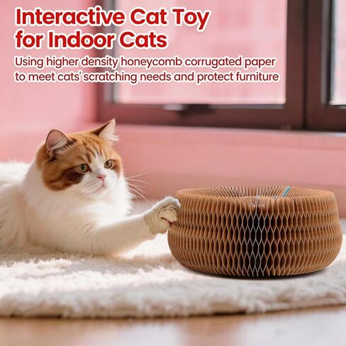 Magnetic Magic Organ Cat Scratcher Toy with 2 Balls, Multi-Shape Interactive Cardboard Cat Toy with Telescopic Elastic Teasing Stick, Enrichment Toy for Indoor Cats & Kittens (1 Pack) in Kuwait