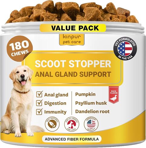 Dog Anal Gland Chews – No Scoot for Dogs with Pumpkin for Dogs, Fiber & Prebiotics – Anal Gland Support, Dog Probiotics for Digestive Health & Dog Digestive Support – 180 Duck Chews in Kuwait