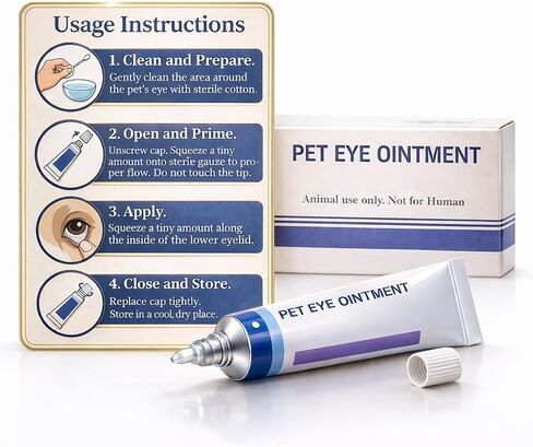 Pet Eye Health for Dogs, Cats, Cattle, Sheep, Horses Birds and Puppies, Kitten - 1 Tube, Sterile, 3.5g Tube, for Animal Use in Kuwait