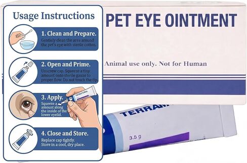 Pet Eye Health for Dogs, Cats, Cattle, Sheep, Horses Birds and Puppies, Kitten - 1 Tube, Sterile, 3.5g Tube, for Animal Use in Kuwait