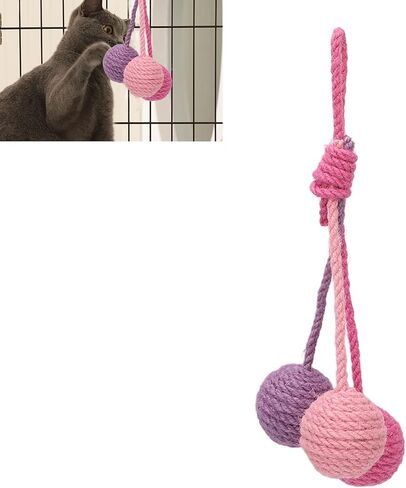 Hanging Cat Sisal Ball, Chewable Colorful Interactive Cat Sisal Rope Ball Toy for Pet Indoor (Pink Rose Purple) in Kuwait