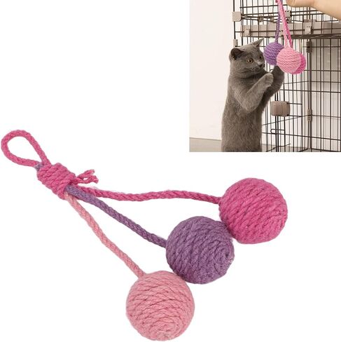 Hanging Cat Sisal Ball, Chewable Colorful Interactive Cat Sisal Rope Ball Toy for Pet Indoor (Pink Rose Purple) in Kuwait
