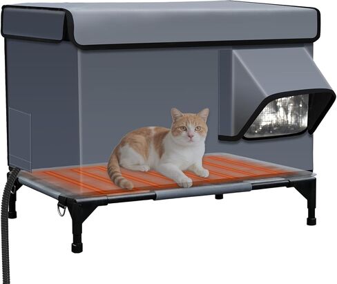 Heated Outdoor Cat House with Heating Pad for Winter, Weatherproof Waterproof Insulated, Dual EscapeDoors, Chewproof Cable, Small Pets Shelter for Outside Feral/Stray Cats (Yard, Garage, Barn, Porch) in Kuwait