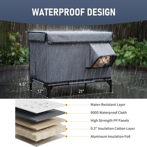 Heated Outdoor Cat House with Heating Pad for Winter, Weatherproof Waterproof Insulated, Dual EscapeDoors, Chewproof Cable, Small Pets Shelter for Outside Feral/Stray Cats (Yard, Garage, Barn, Porch) in Kuwait