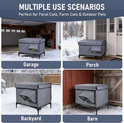 Heated Outdoor Cat House with Heating Pad for Winter, Weatherproof Waterproof Insulated, Dual EscapeDoors, Chewproof Cable, Small Pets Shelter for Outside Feral/Stray Cats (Yard, Garage, Barn, Porch) in Kuwait