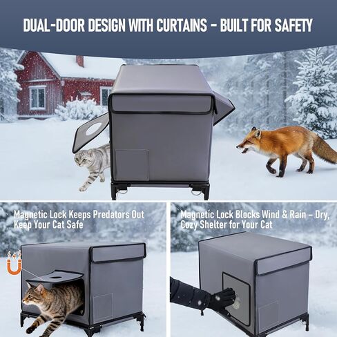 Heated Outdoor Cat House with Heating Pad for Winter, Weatherproof Waterproof Insulated, Dual EscapeDoors, Chewproof Cable, Small Pets Shelter for Outside Feral/Stray Cats (Yard, Garage, Barn, Porch) in Kuwait