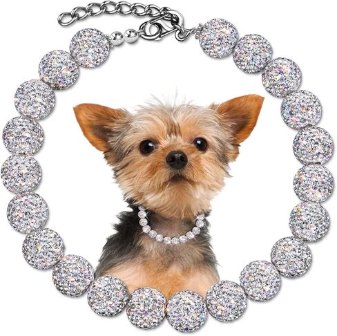Diamond Beaded Dog Collar, Sparkling Adjustable Pet Jewelry Gift Box, Bling Dog Necklace Collar for Medium Large Dogs, for Birthday Wedding Photoshoot Daily Wear, 20" in Saudi Arabia