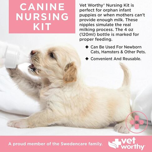 Vet Worthy 6-piece Canine Nursing Kit – 4oz Reusable Puppy Feeding Bottle with 4 Nipples and 1 Cleaning Brush – Newborn Puppy Bottles for Nursing Puppy Milk and Feeding – Suitable for Small Animals in Kuwait