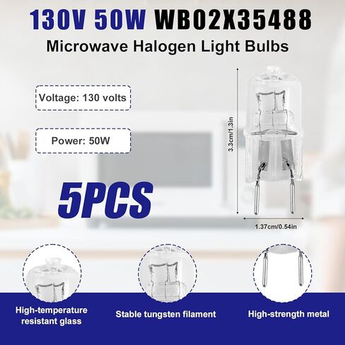 5pcs Microwave Halogen Light Bulbs 130V 50W, Bright Replacement Microwave Oven Bulb Compatible with GE CVM DVM HVM JNM Series, Replaces WB08X10051 WB25X21248 WB02X35488 and More in Kuwait