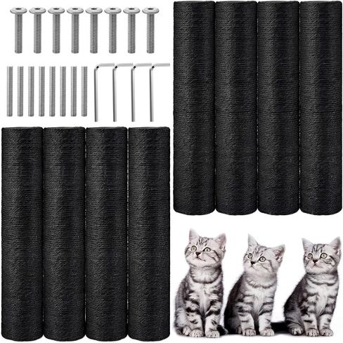 8 قطع من Arrowbash M8 Cat استبدال عمود الخدش مقاس 15.7 × 3.1 بوصة عمود السيزال لتسلق شجرة القطط مع عمود خدش لإعادة ملء المسمار، واقي أثاث احتياطي لبرج شجرة القطط الداخلي (أسود) in Kuwait