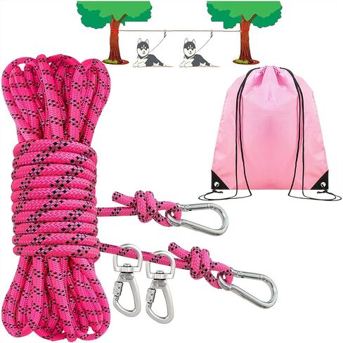 Dog Tie Out Cable for Camping, Adjustable 50/100ft Trolley Runner Cable for Two Dogs up to 300 lbs, Dog Lead Line with 360° Movable Clasp in Saudi Arabia