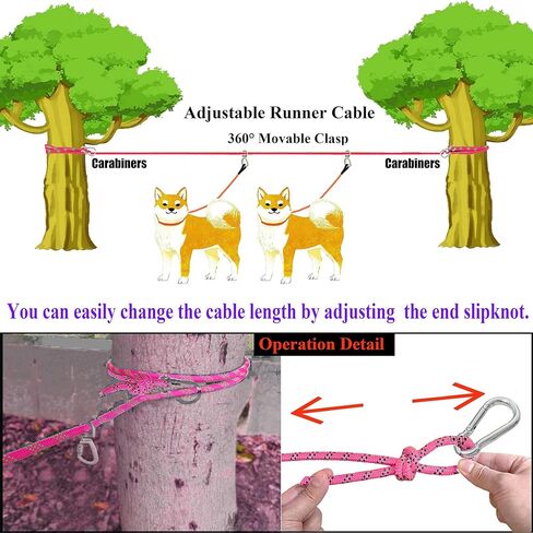 Dog Tie Out Cable for Camping, Adjustable 50/100ft Trolley Runner Cable for Two Dogs up to 300 lbs, Dog Lead Line with 360° Movable Clasp in Saudi Arabia