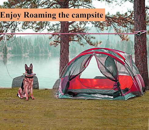 Dog Tie Out Cable for Camping, Adjustable 50/100ft Trolley Runner Cable for Two Dogs up to 300 lbs, Dog Lead Line with 360° Movable Clasp in Saudi Arabia