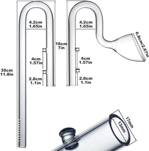 LINLAN 17mm Glass Lily Pipe, Inflow and Outflow, Fits 16/22mm (5/8" i.d.) Filter Hose for Aquarium Planted Tank in Kuwait